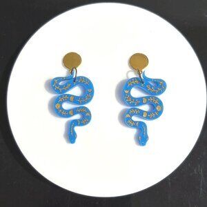 Mystical Blue and Gold Celestial Snake Earrings